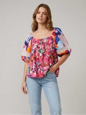 French Connection Isadora Floral Puff Sleeve Top | Size Large